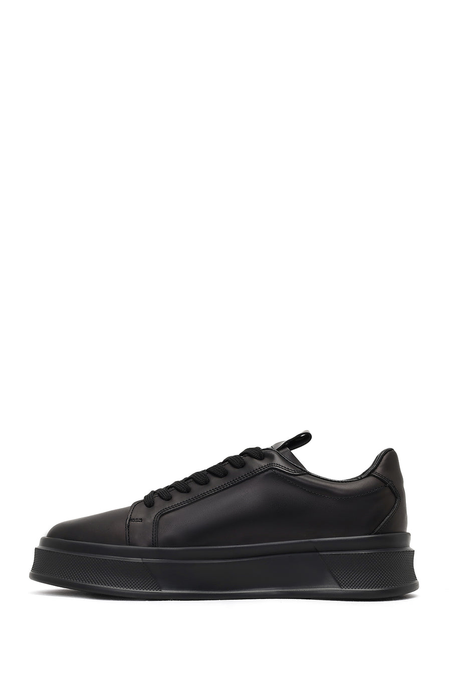 Erkek Siyah Bağcıklı Kalın Tabanlı Deri Sneaker