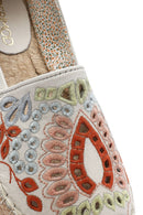 Women's Beige Patterned Leather Espadrilles | Derimod