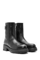 Women's Black Zippered Leather Boots | Derimod