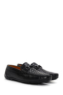 Men's Black Leather Braided Buckle Loafer | Derimod