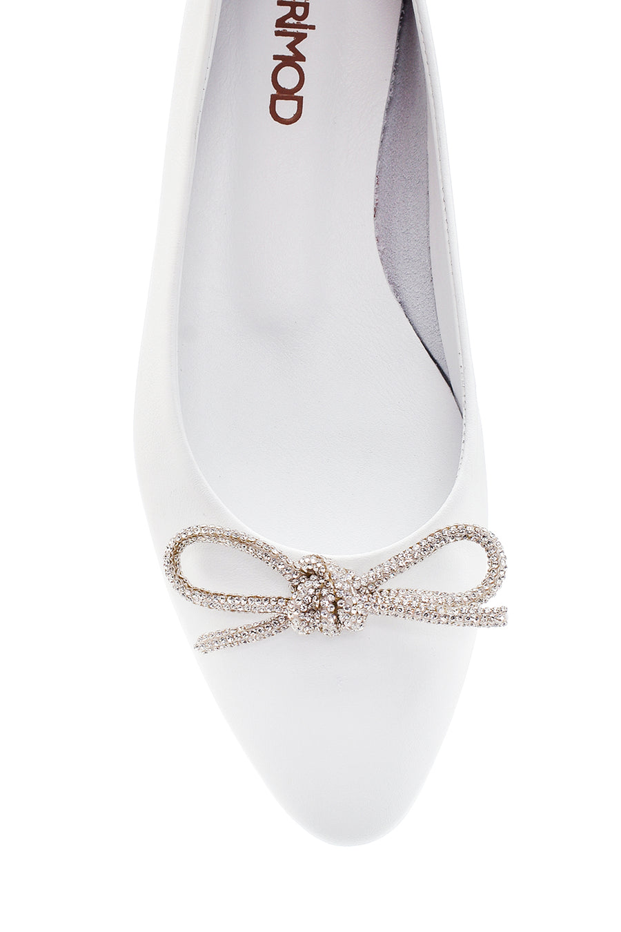 Women's White Leather Bow Ballerina Ballet