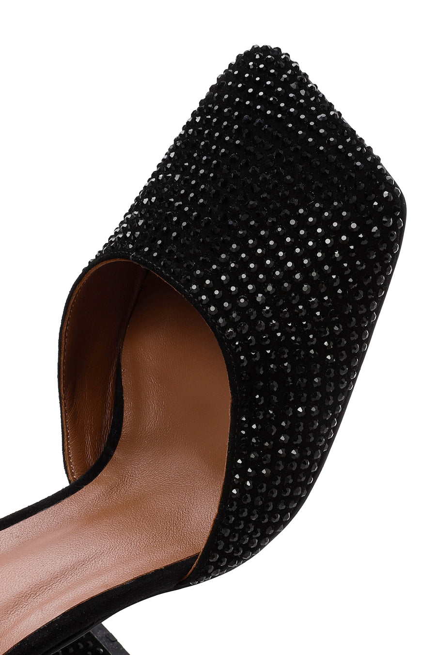 Women's Black Stoned Thick Heeled Leather Shoes