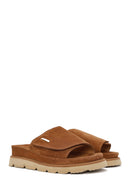 Women's Tan Suede Leather Slippers | Derimod