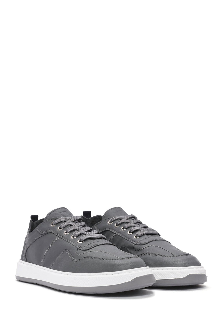 Men's Grey Lace-Up Leather Sneakers