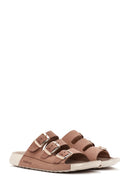 Women's Beige Nubuck Leather Comfort Slippers | Derimod