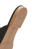 Women's Black Straw Leather Slippers | Derimod