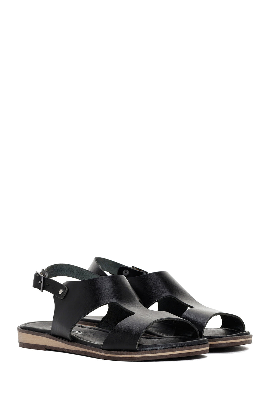 Women's Black Ankle Strap Leather Bodrum Sandals