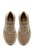 Woman Beige Lace-Up Thick-Soled Suede Leather Sneakers | Derimod