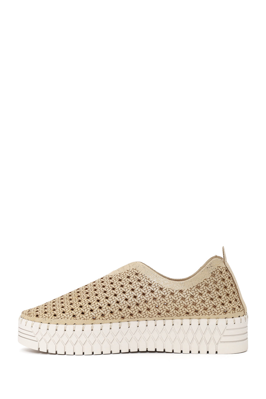 Woman Gold Lace-Up Chunky Sole Glitter Fabric Casual Shoes