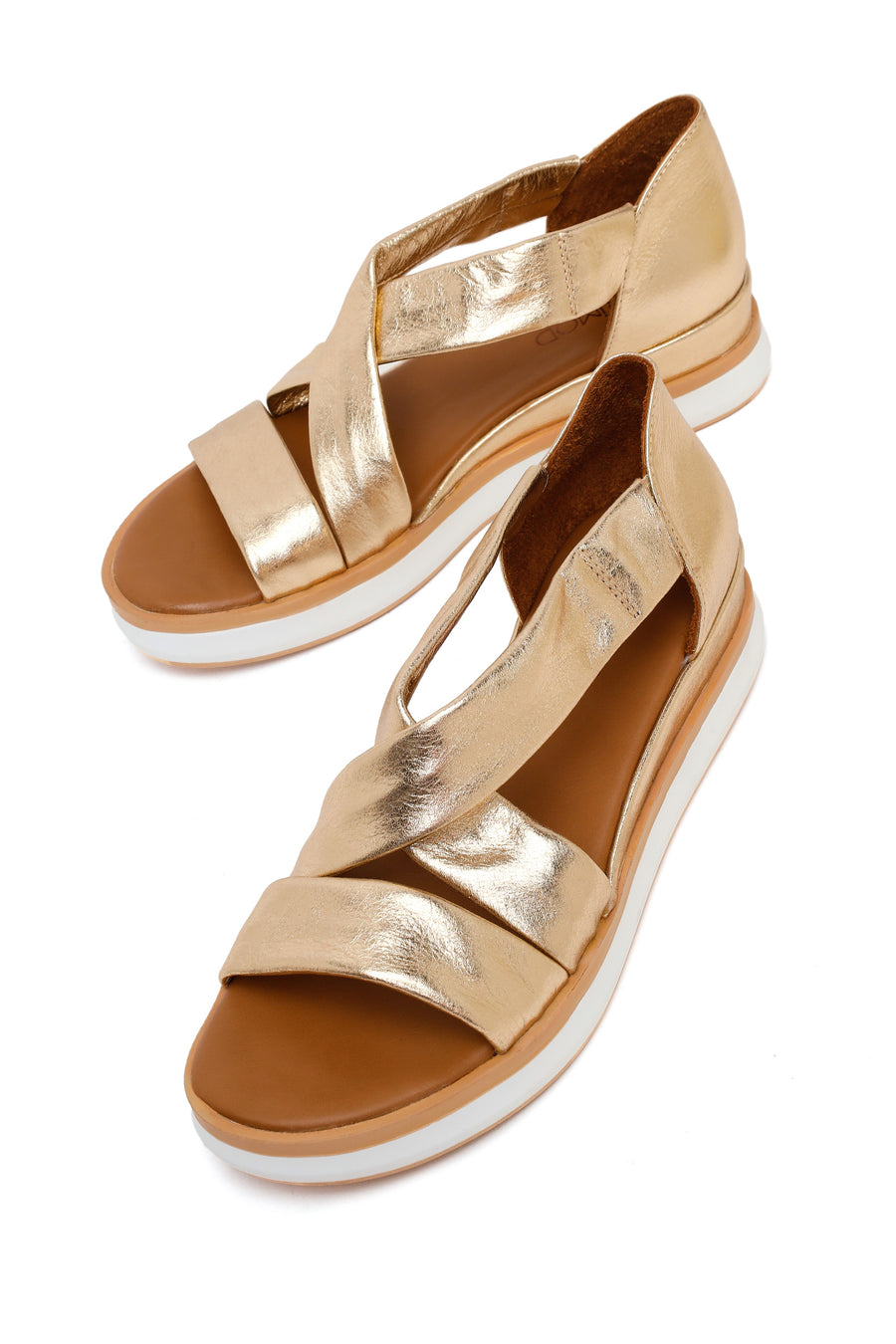 Women's Gold Chunky Metallic Leather Sandals