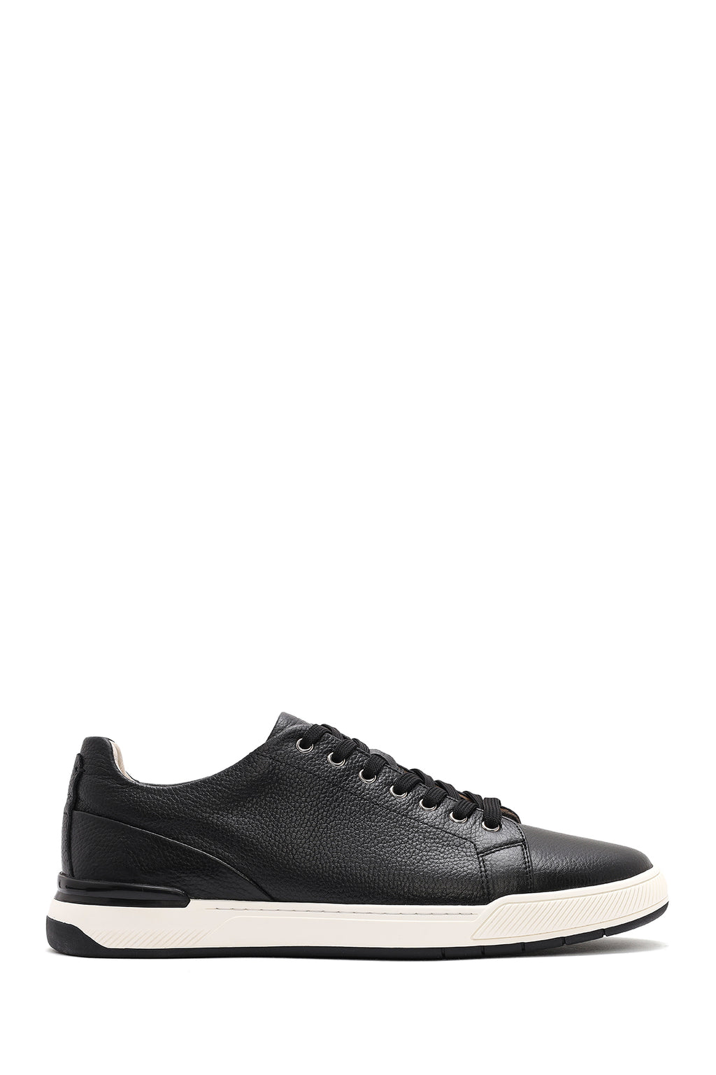 Erkek Siyah Bağcıklı Deri Sneaker