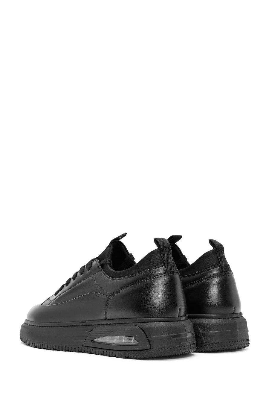 Erkek Siyah Bağcıklı Deri Sneaker
