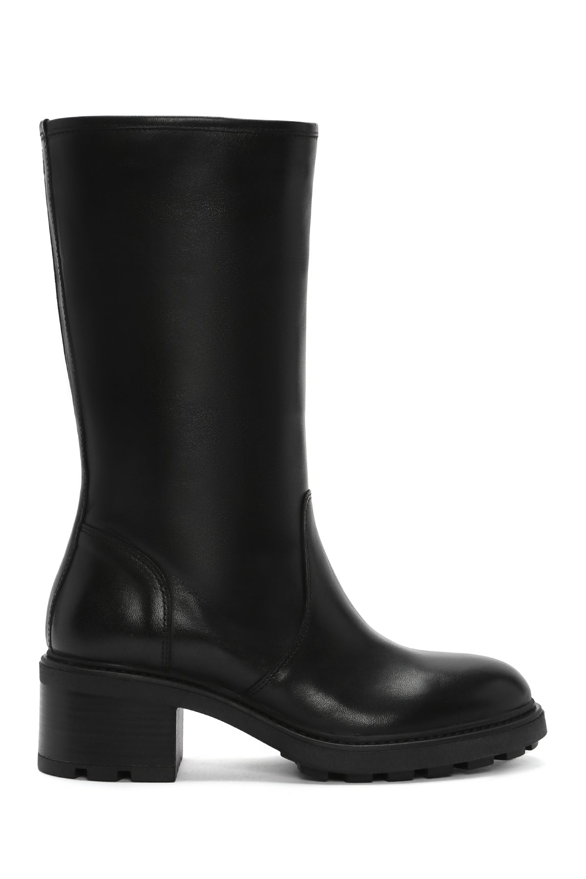 Women's Black Thick Heeled Leather Boots 23WFD282318 | Derimod