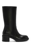 Women's Black Thick Heeled Leather Boots | Derimod