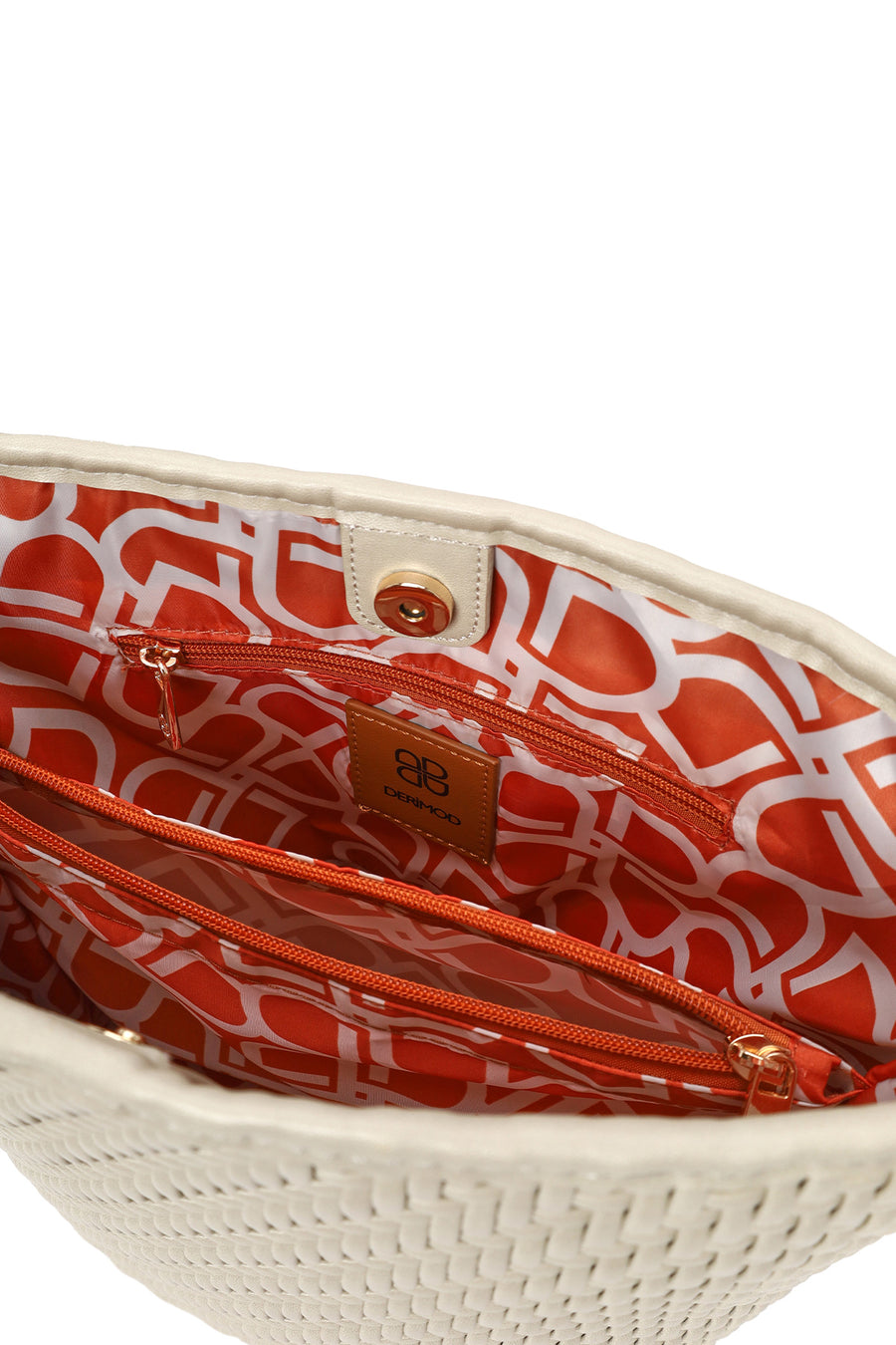 Woman Beige Long-Strap Braided Shoulder Bag