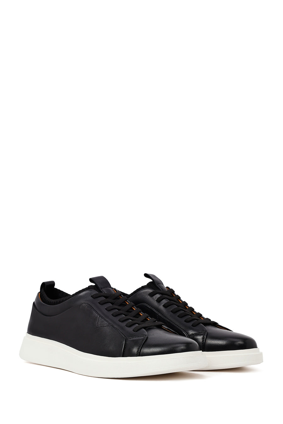 Erkek Siyah Bağcıklı Kalın Tabanlı Deri Sneaker