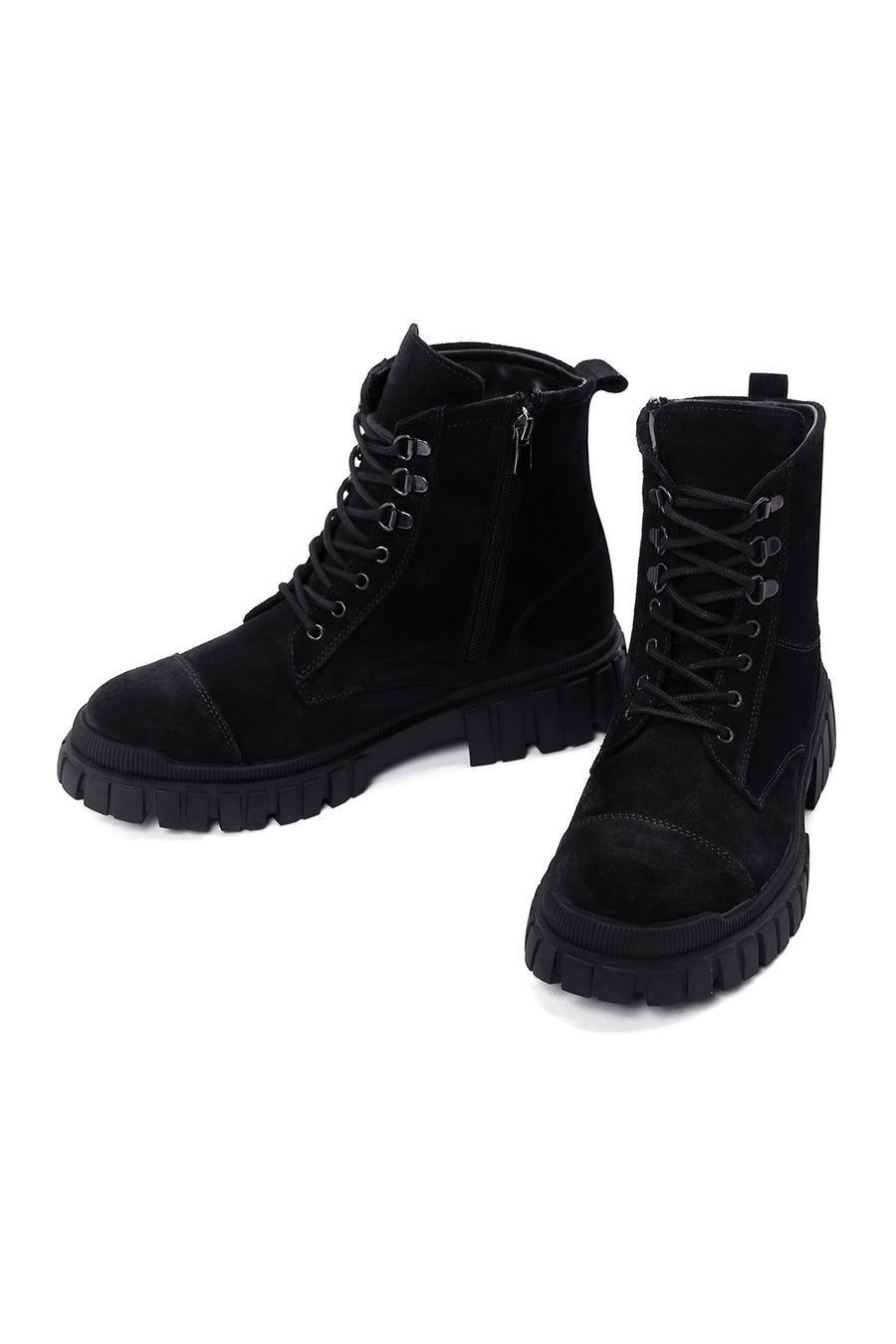 Men's Black Zippered Suede Leather Casual Boots