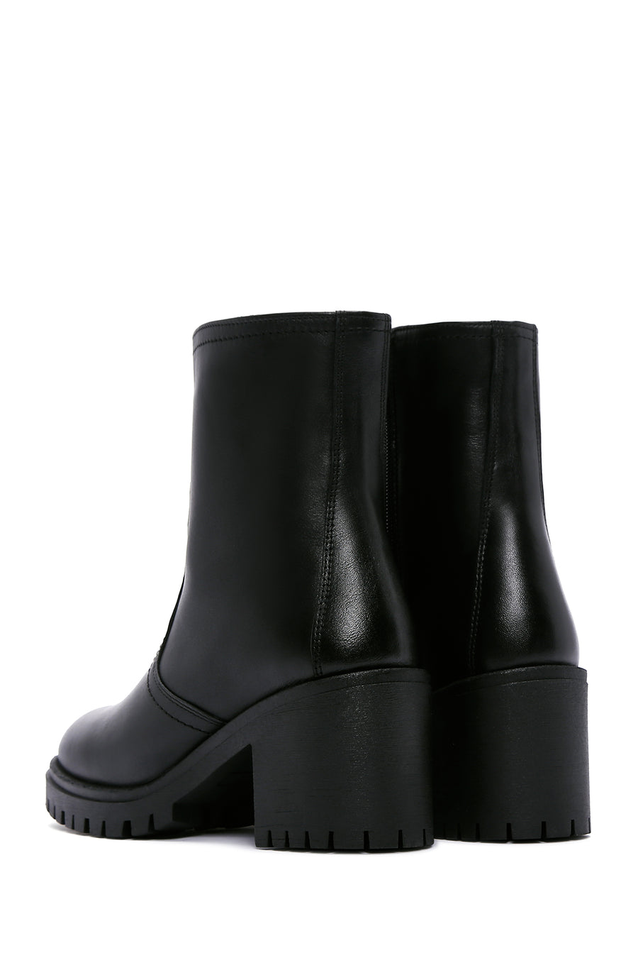 Women's Black Leather Heeled Boots
