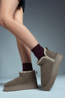 Women's Mink Fur Detailed Thick-Soled Suede Leather Boots | Derimod