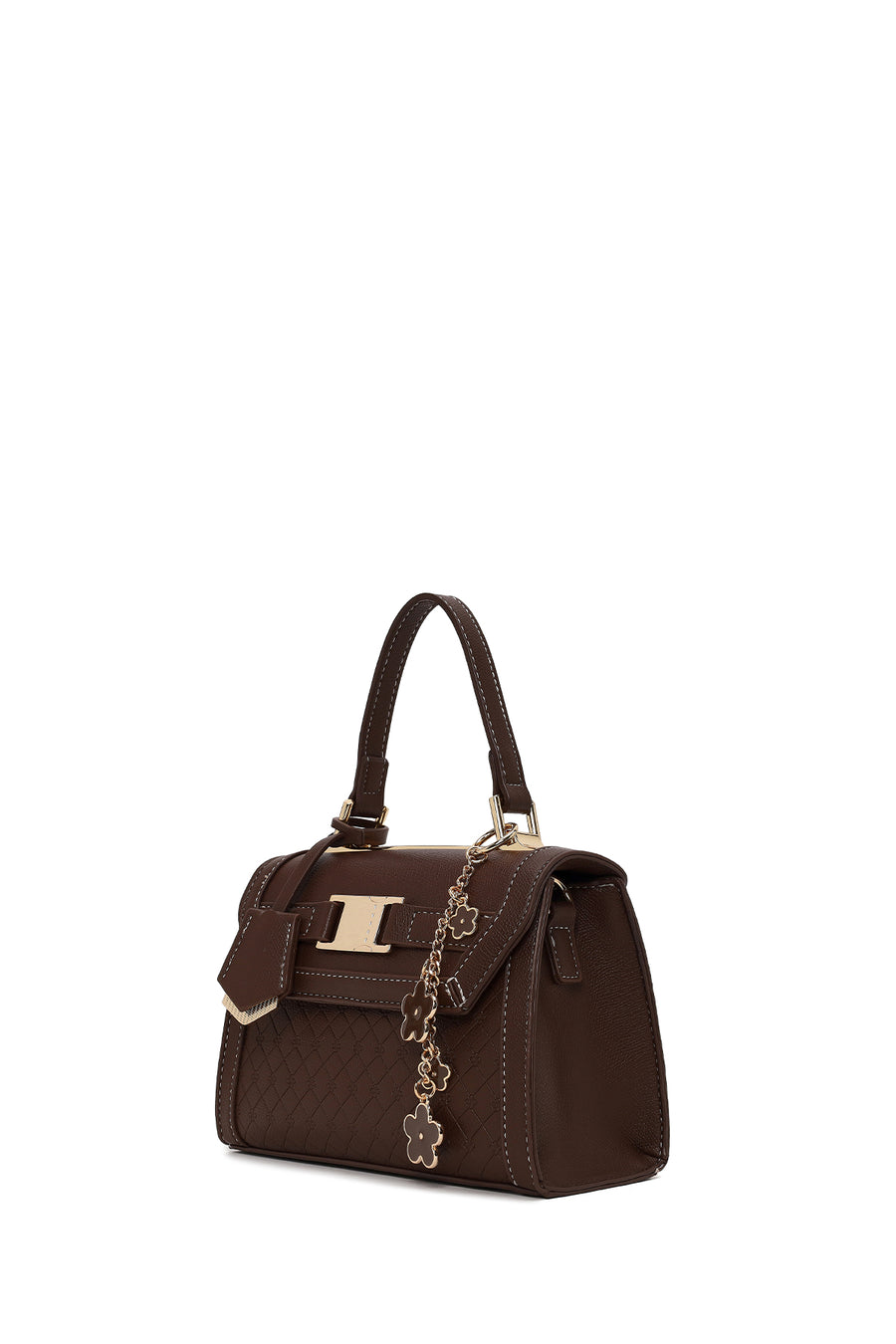 Woman Brown Long-Strap Charmed Mini Shoulder Bag
