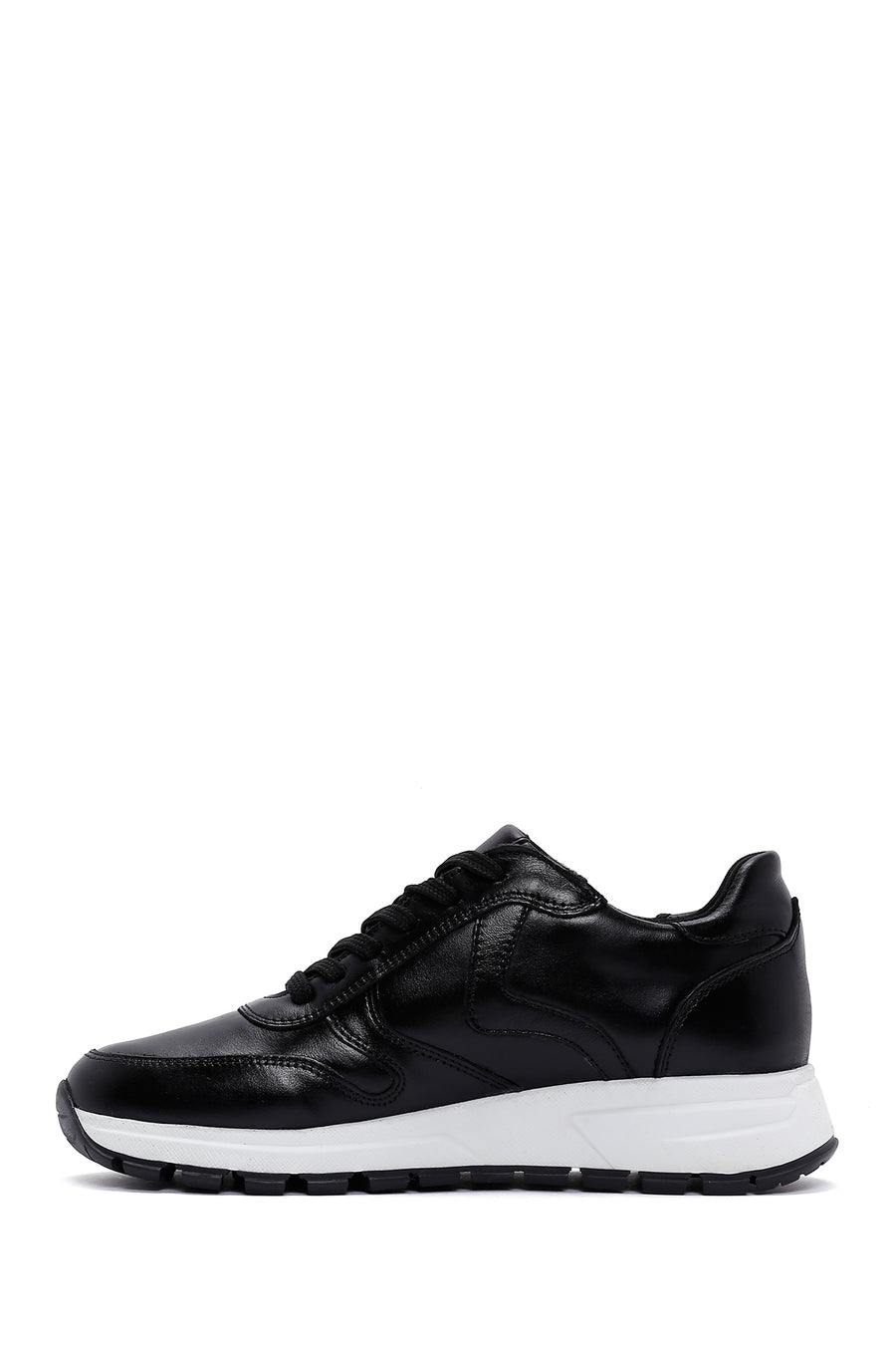 Women's Black Thick Soled Leather Sneaker