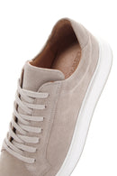 Men's Beige Thick Soled Laced Suede Leather Sneaker | Derimod