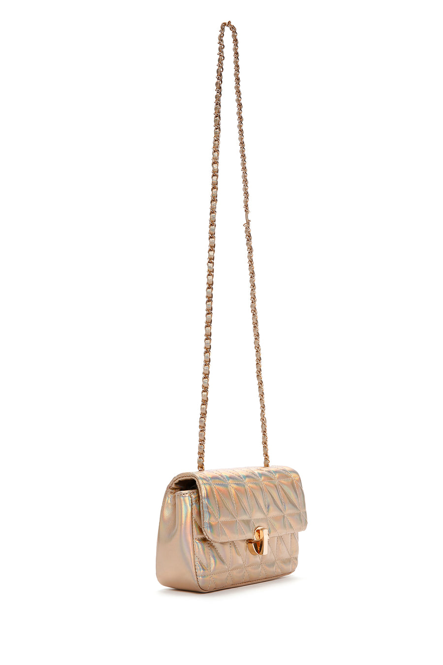 Women's Gold Long Strap Quilted Crossbody Bag