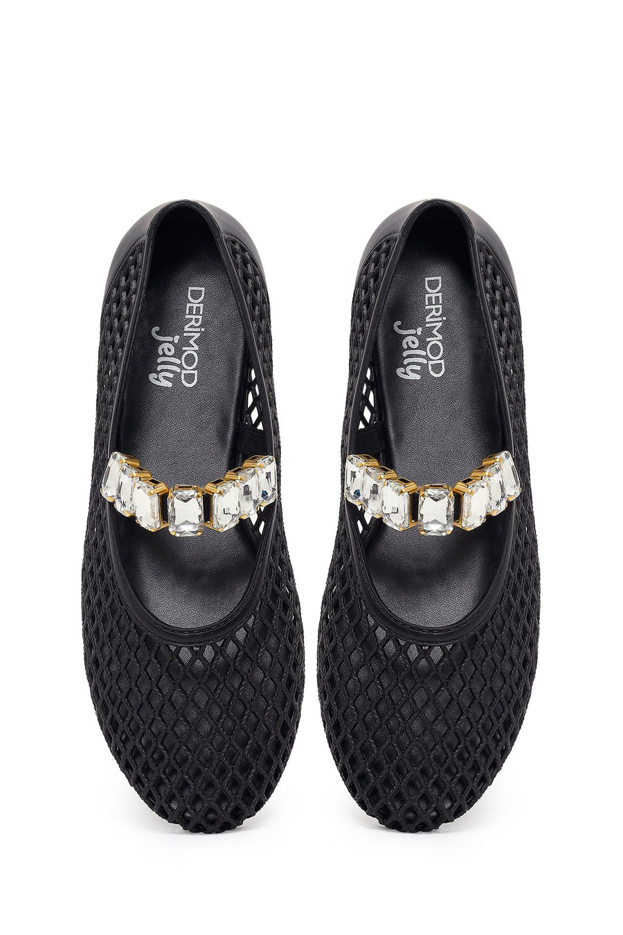 Women's Black Jelly Ballet Flats with Rhinestones
