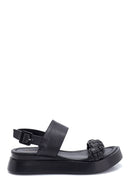 Women's Black Leather Casual Flat Sandals | Derimod