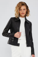 Olympia Women's Black Short Leather Jacket | Derimod