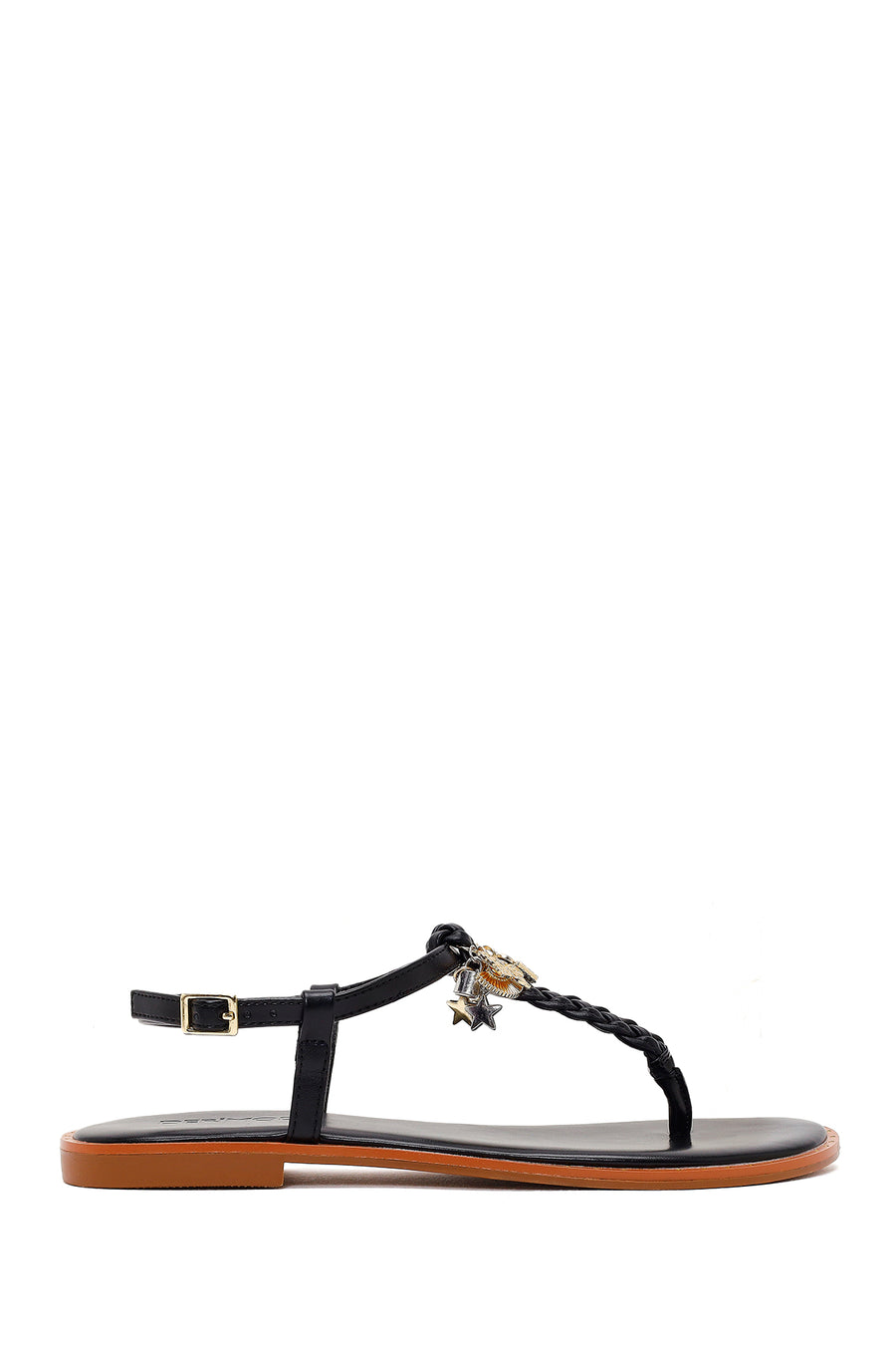 Woman Black Accessory-Embellished Toe-Post Sandals 26SFE481318 | Derimod