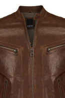 Luka Male Brown Slim-Fit Leather Jacket | Derimod