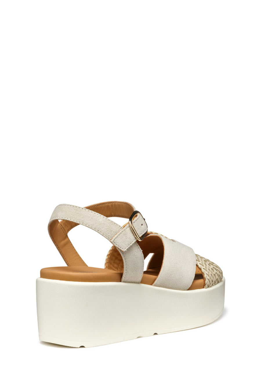 Geox Women Beige D Xand 2.2SA - Suede Ankle Buckle Wedge Heel Leather Sandals