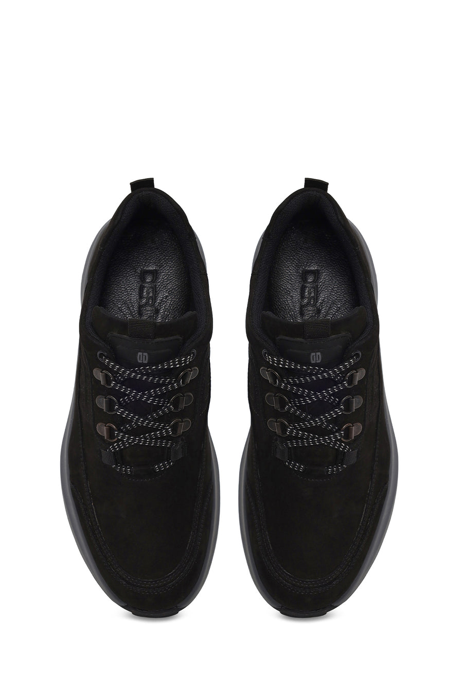 Erkek Siyah Bağcıklı Kalın Tabanlı Nubuk Deri Casual Sneaker