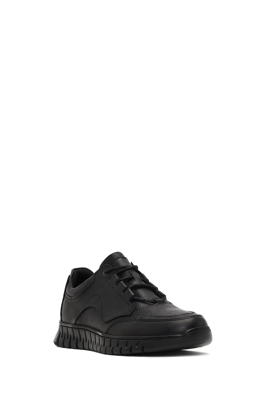 Men's Black Lace-Up Thick-Soled Leather Casual Sneaker