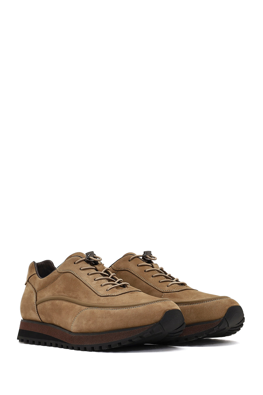 Erkek Vizon Bağcıklı Kalın Tabanlı Nubuk Deri Casual Sneaker
