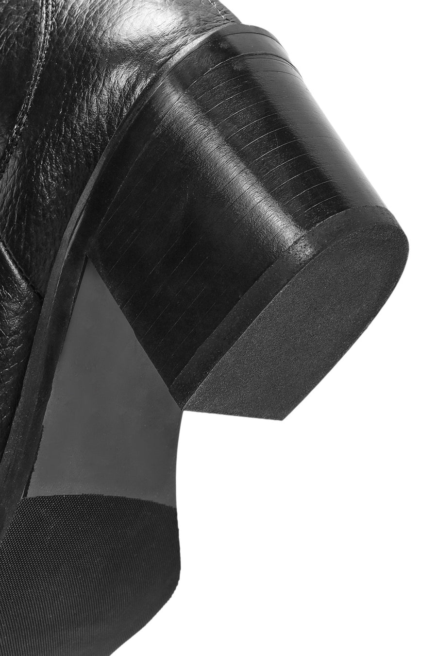 Woman Black Chunky Heels Leather Cowboy Boots