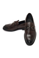 Men Brown Buckled Leather Loafer | Derimod