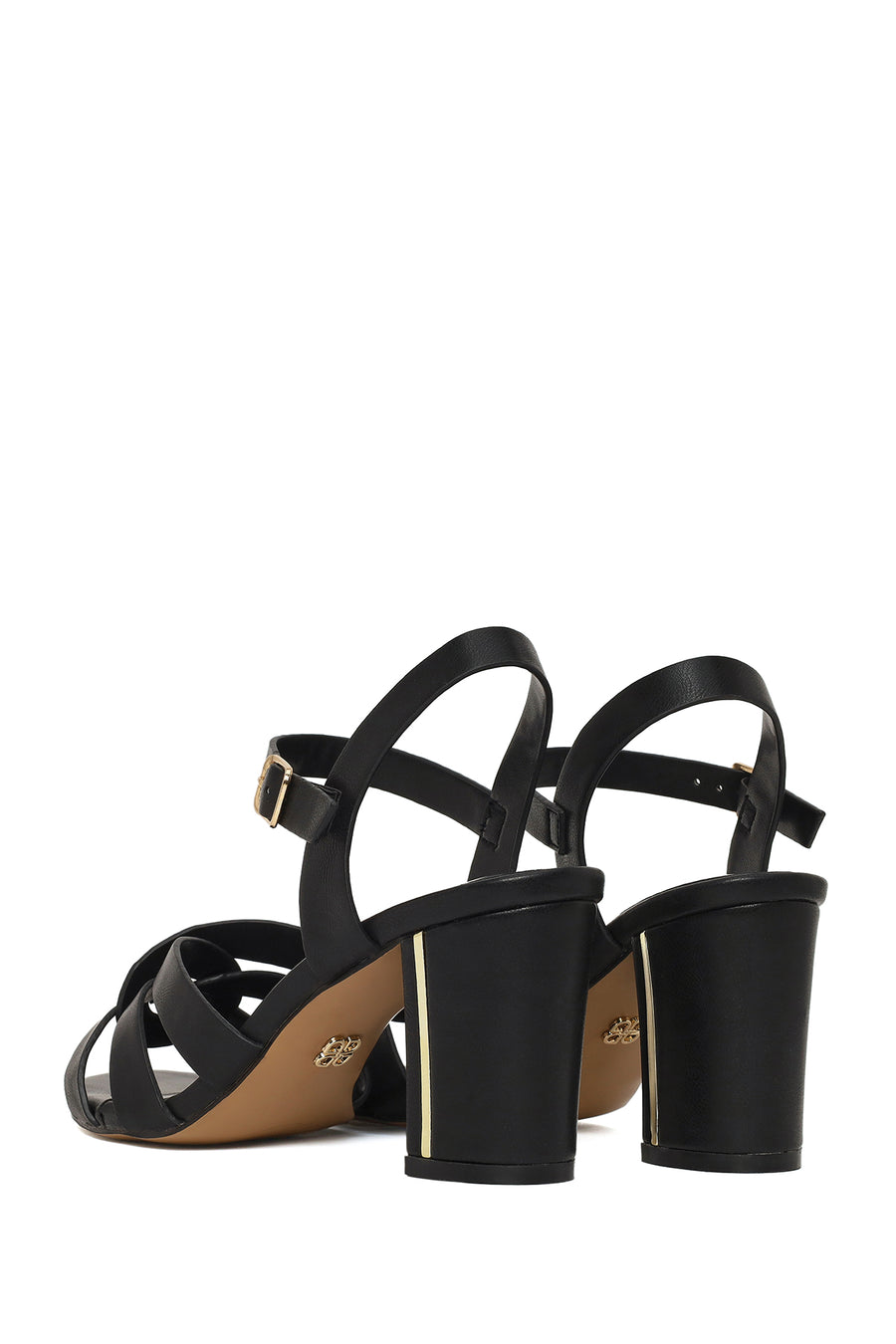 Woman Black Ankle-Buckle Chunky-Heel Sandals