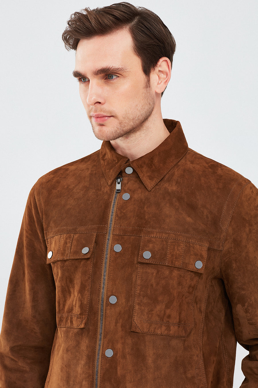 Gavi Men's Brown Suede Leather Coat