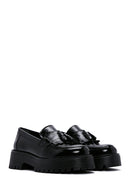 Women's Black Tassel Detailed Leather Masculine Loafer | Derimod