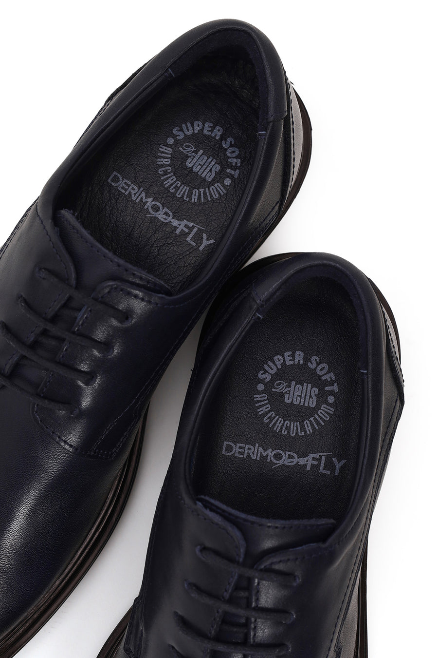 Derimod Fly Male Navy Blue Lace-Up Thick-Soled Leather Casual Shoes