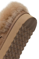 Woman Mink Stone-Embellished Suede Teddy Slipper | Derimod