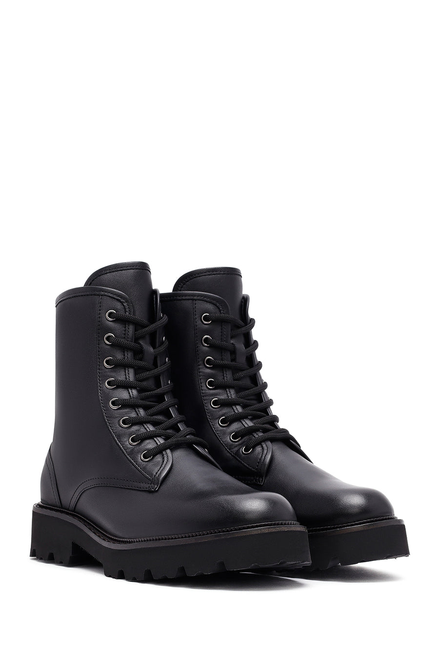 Woman Black Zippered Leather Postal Boots