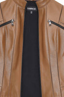 Linda Women's Camel Short Leather Jacket | Derimod