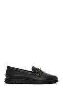 Women's Black Buckle Detailed Leather Comfort Loafer | Derimod