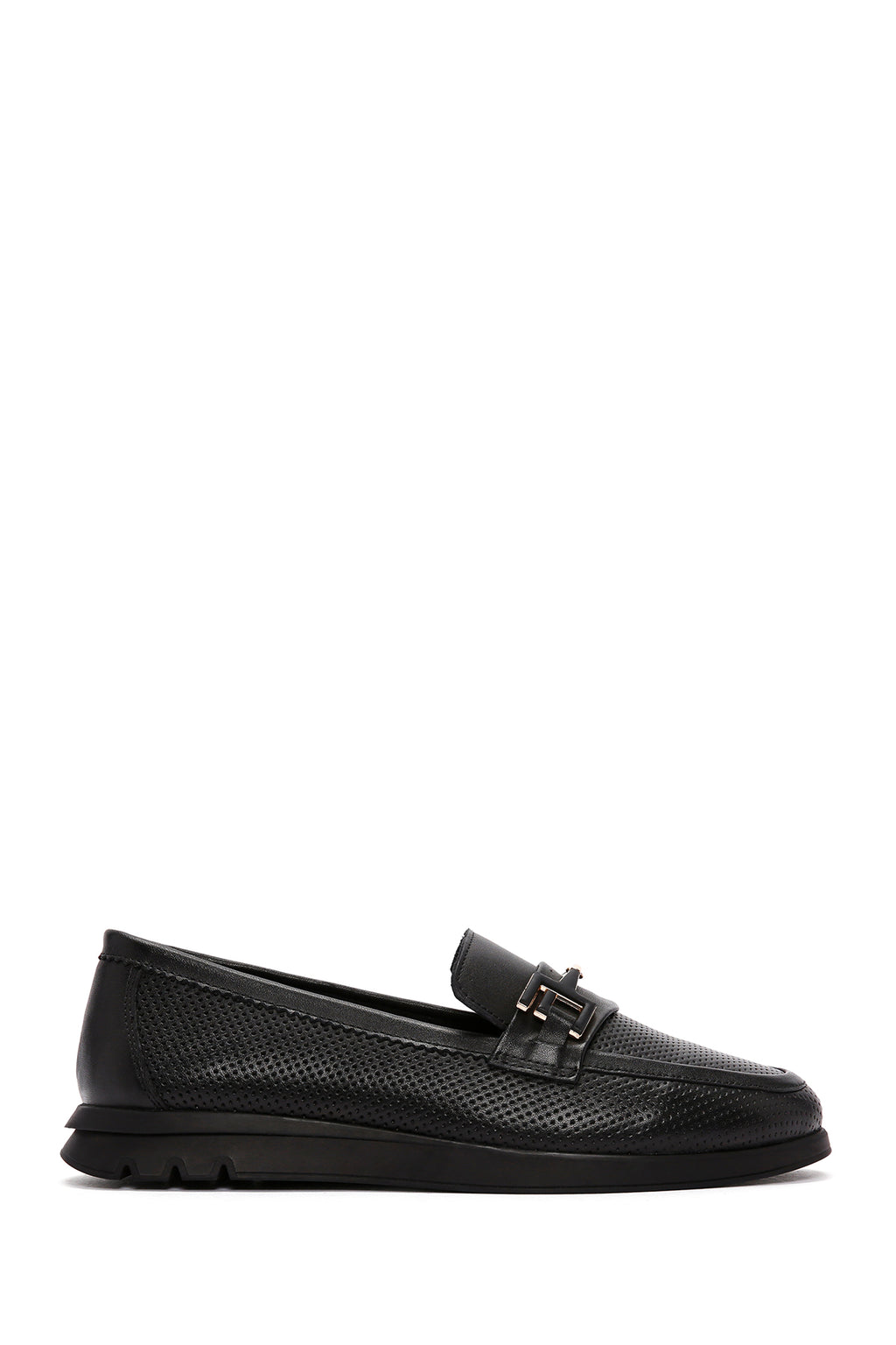 Kadın Siyah Tokalı Deri Comfort Loafer