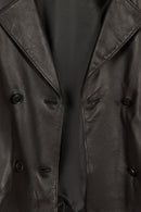 April Woman Black Short Oversize Leather Jacket | Derimod