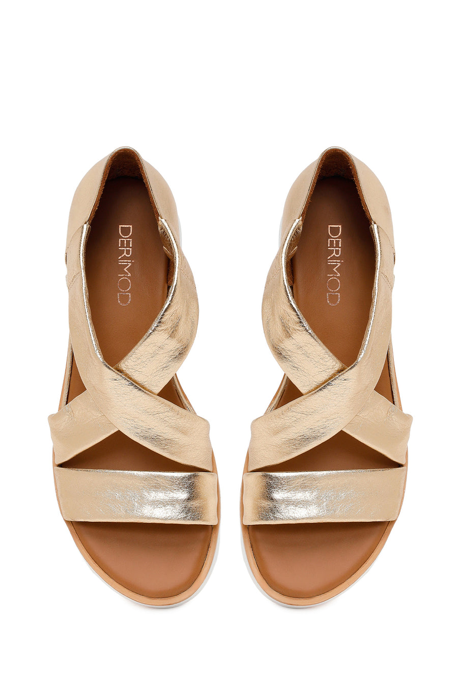 Women's Gold Chunky Metallic Leather Sandals