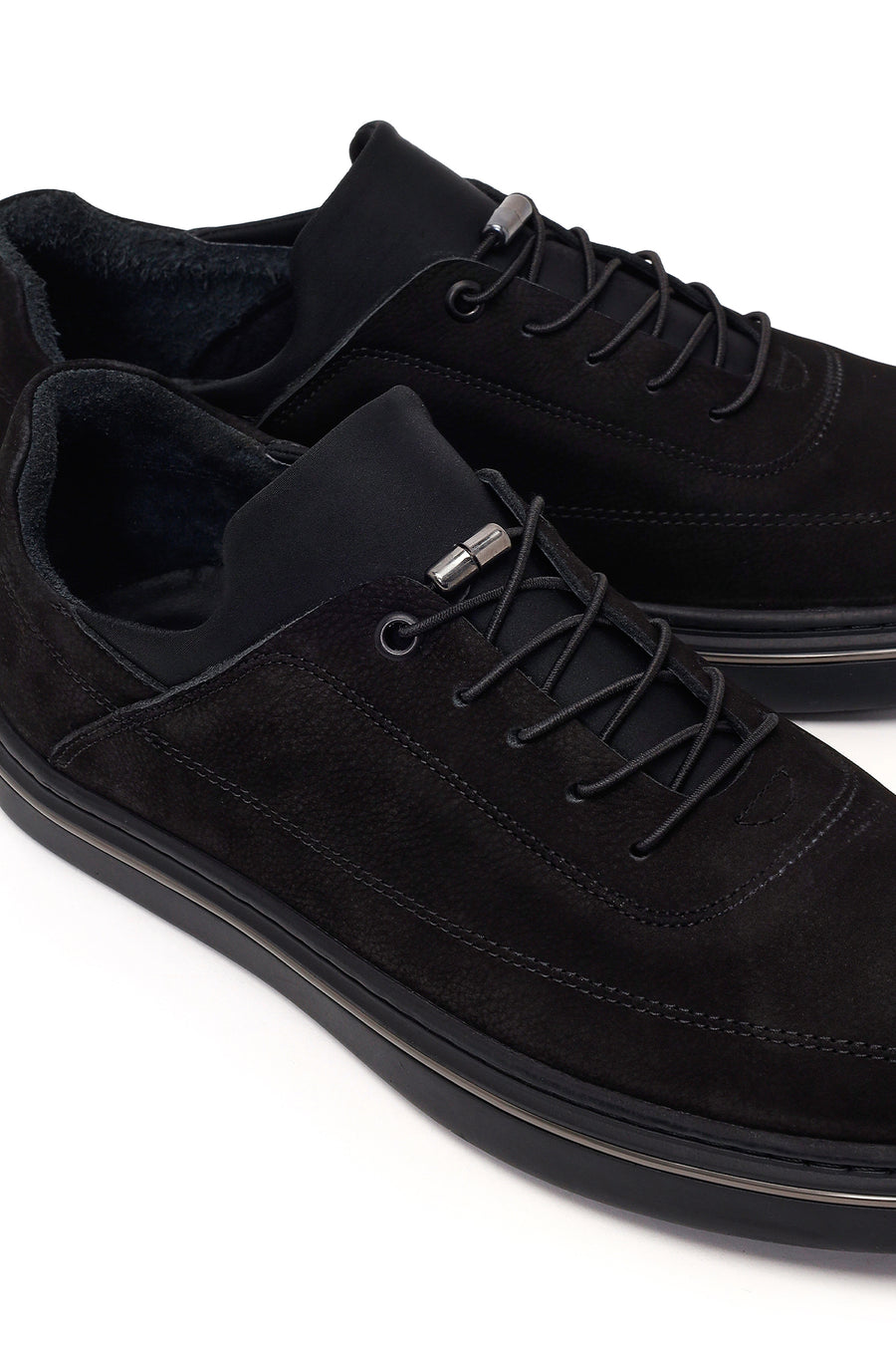 Erkek Siyah Bağcıklı Nubuk Deri Casual Sneaker
